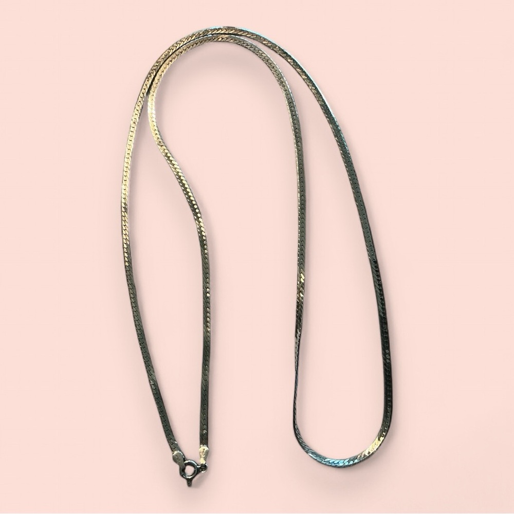 Sterling Silver Chain stamped 925 SS vintage estate 29-30”Herringbone flat snake